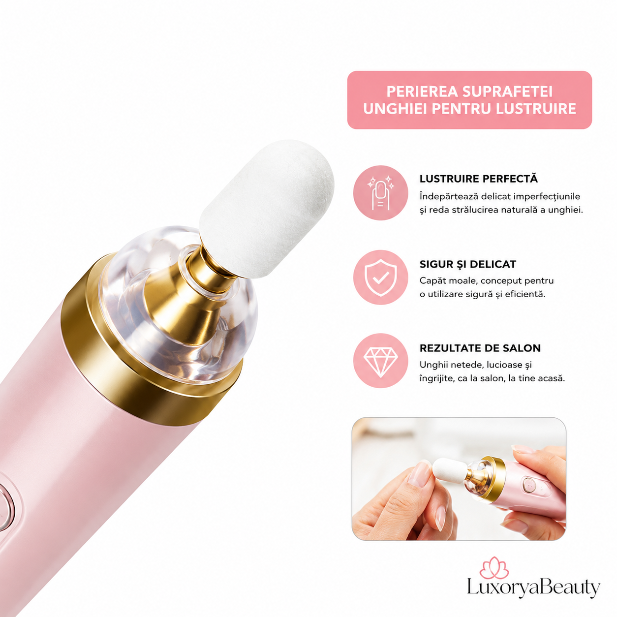 Freza Electrică pentru Unghii Profesională – Manichiură și Pedichiură, 5 Capete, Lumină LED, Încărcare USB, Portabilă | LuxoryaBeauty