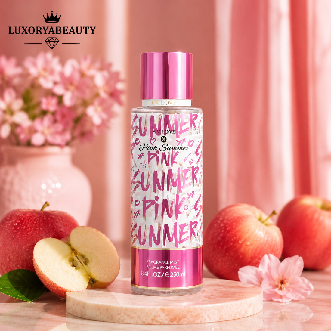 Spray de Corp SUMMER PINK 250 ml – Body Mist Fructat cu Măr, Flori și Note Fresh