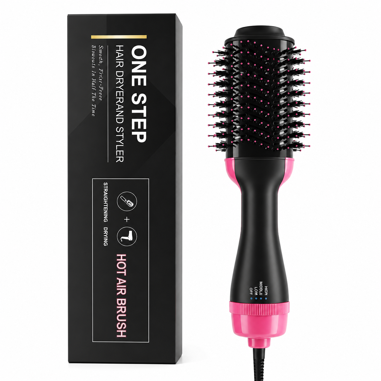 Perie Uscător Electric PerfectHair - 3 Setări Reglabile, Uscare și Coafare Simultană, Tehnologie cu Ioni Anti-Statici, Volum și Strălucire: Coafură de Salon la Tine Acasă, Rapid și Fără Electrizare