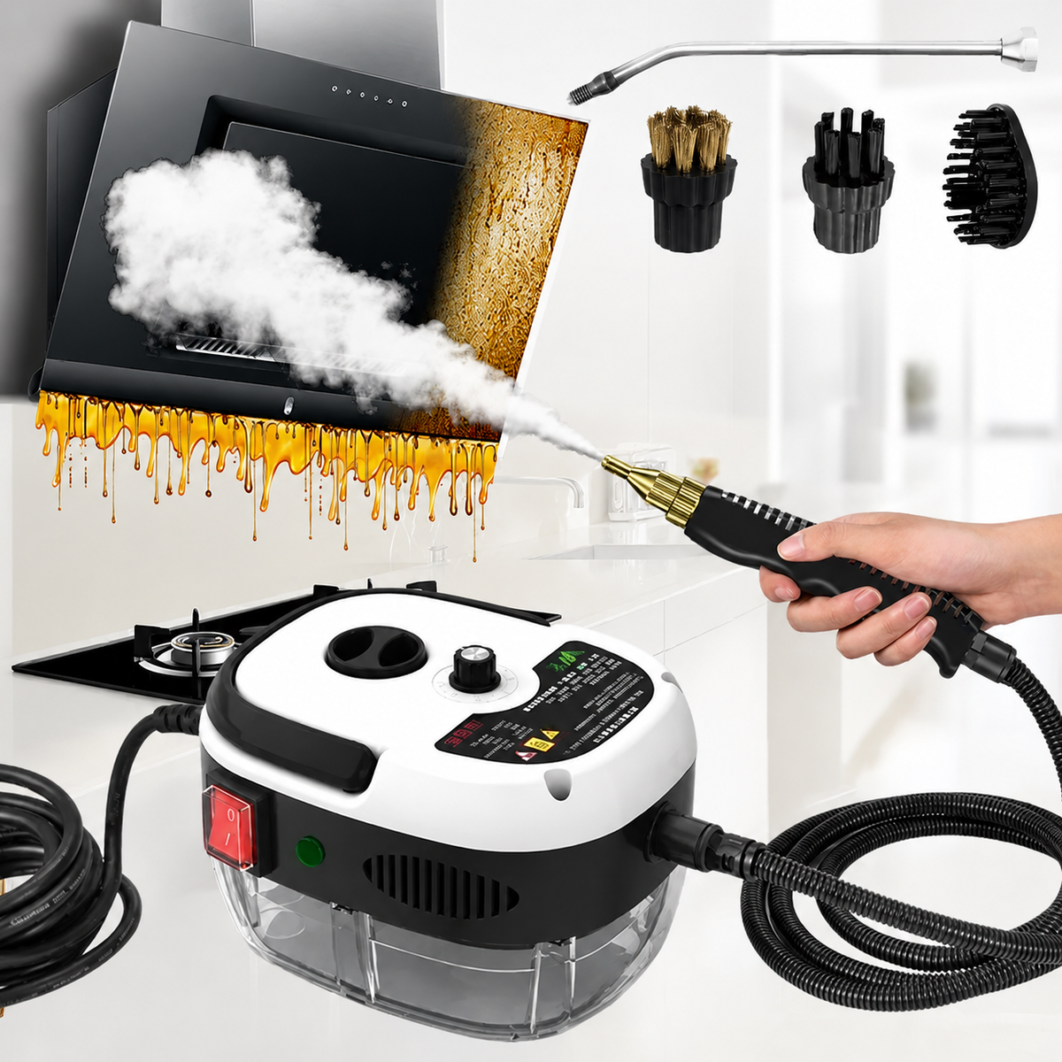 Aparat Portabil de Curățat cu Abur 2500W – 6 Trepte, 105°C, Accesorii Multiple