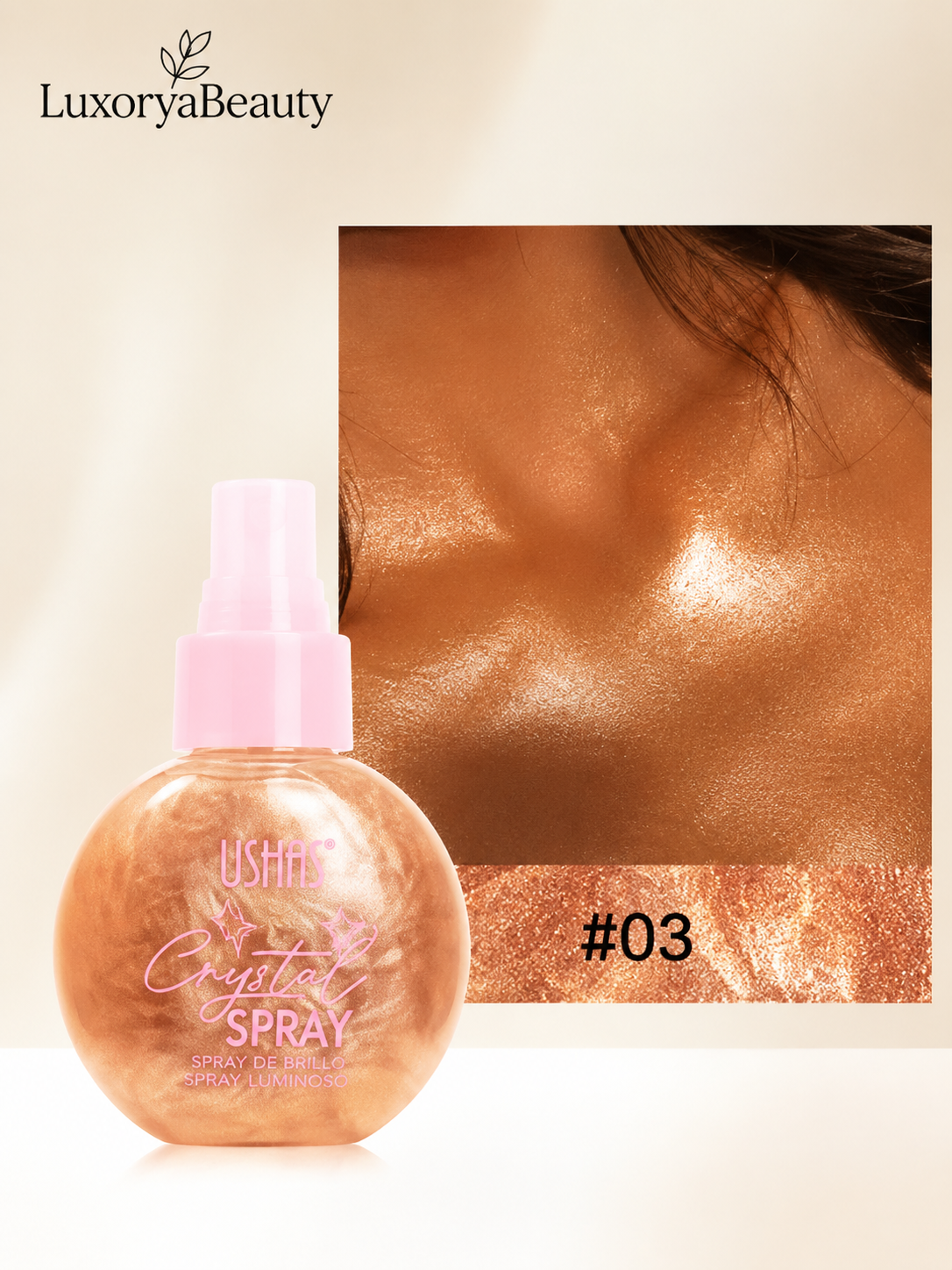 Spray Iluminator Față & Corp 03 USHAS UC103A Crystal Spray – Efect Strălucitor cu Particule Fine Shimmer