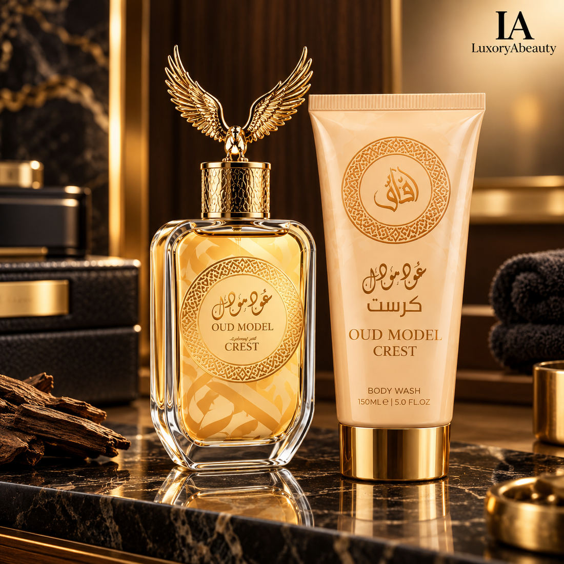 Set Oud Model Crest -  Apă de Parfum 100ml + Gel de duș 150ml | Aromă Orientală Lemnoasă