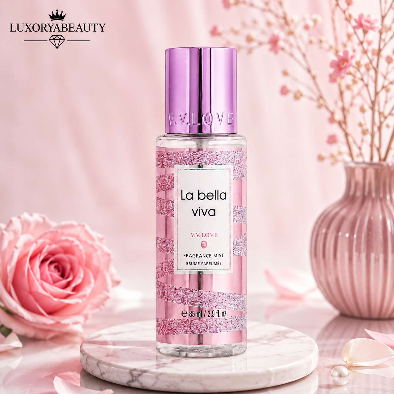 Set 4 Sprayuri Parfumate pentru Corp V.V.LOVE 85 ml x 4 – Fragrance Mist Damă cu Arome Florale, Dulci și Elegante