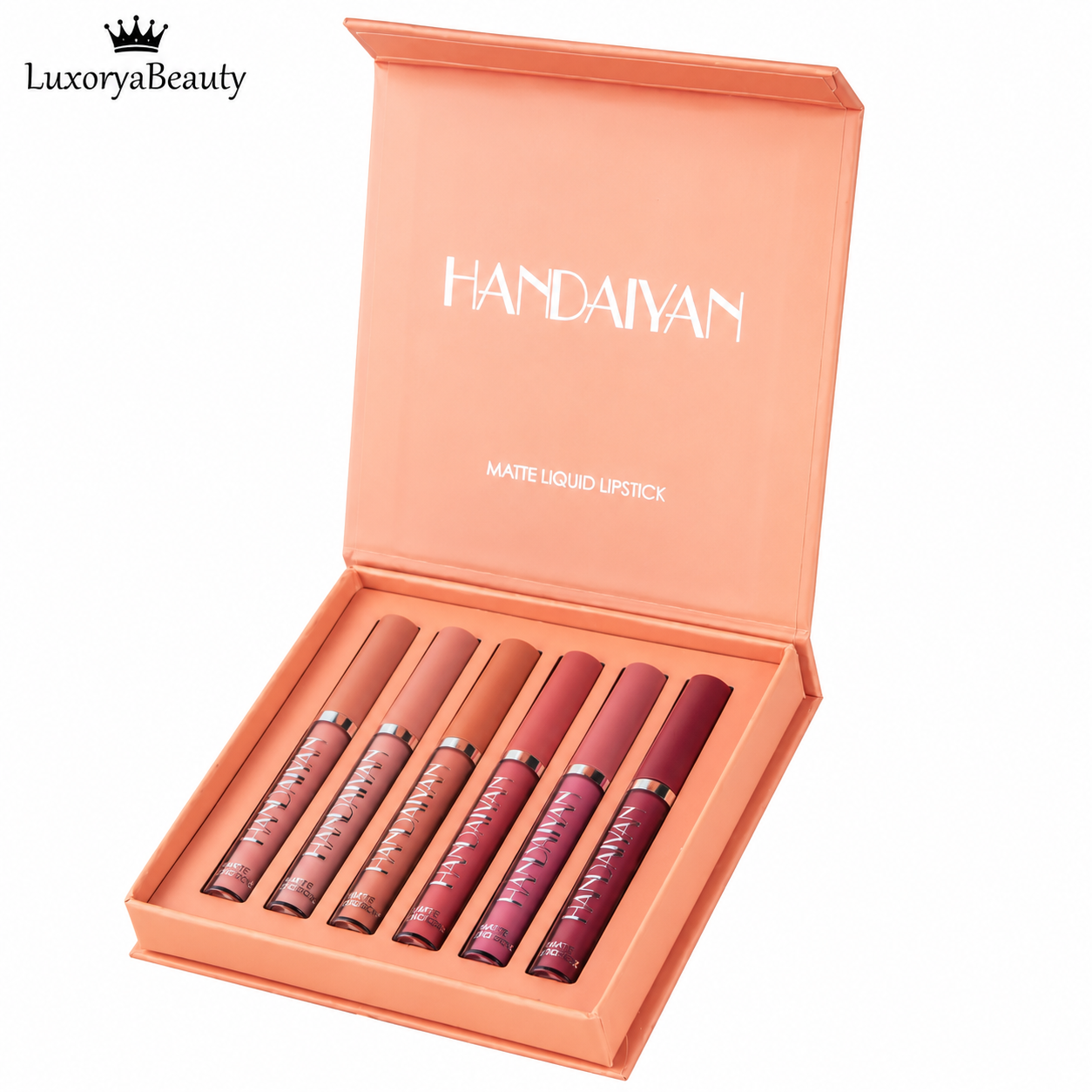 Set Rujuri Lichide Mate Handaiyan 1011B – SET B, 6 Nuanțe Nude & Rose, Rezistente la Transfer