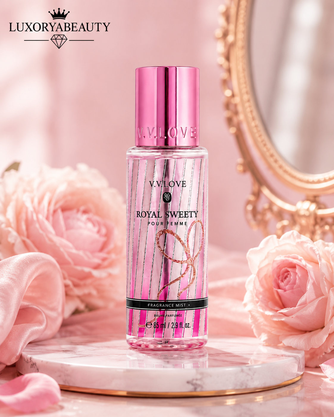 Set 4 Sprayuri Parfumate pentru Corp V.V.LOVE 85 ml x 4 – Fragrance Mist Damă cu Arome Florale, Dulci și Elegante