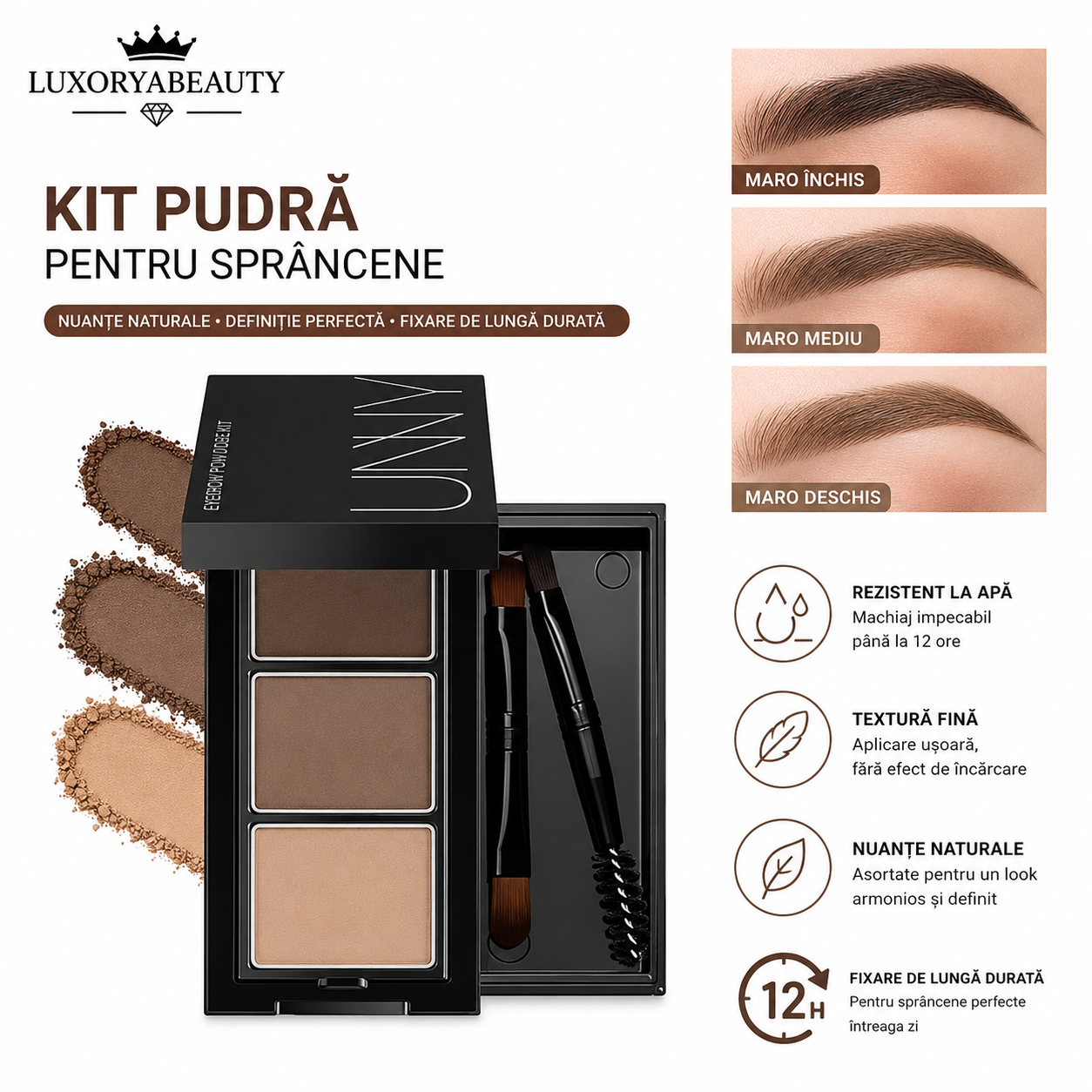 Kit Sprâncene O’Cheal 6990 Profesional – Paletă 3 Culori pentru Sprâncene, Aplicatoare Incluse, Efect Natural și Rezistență Îndelungată