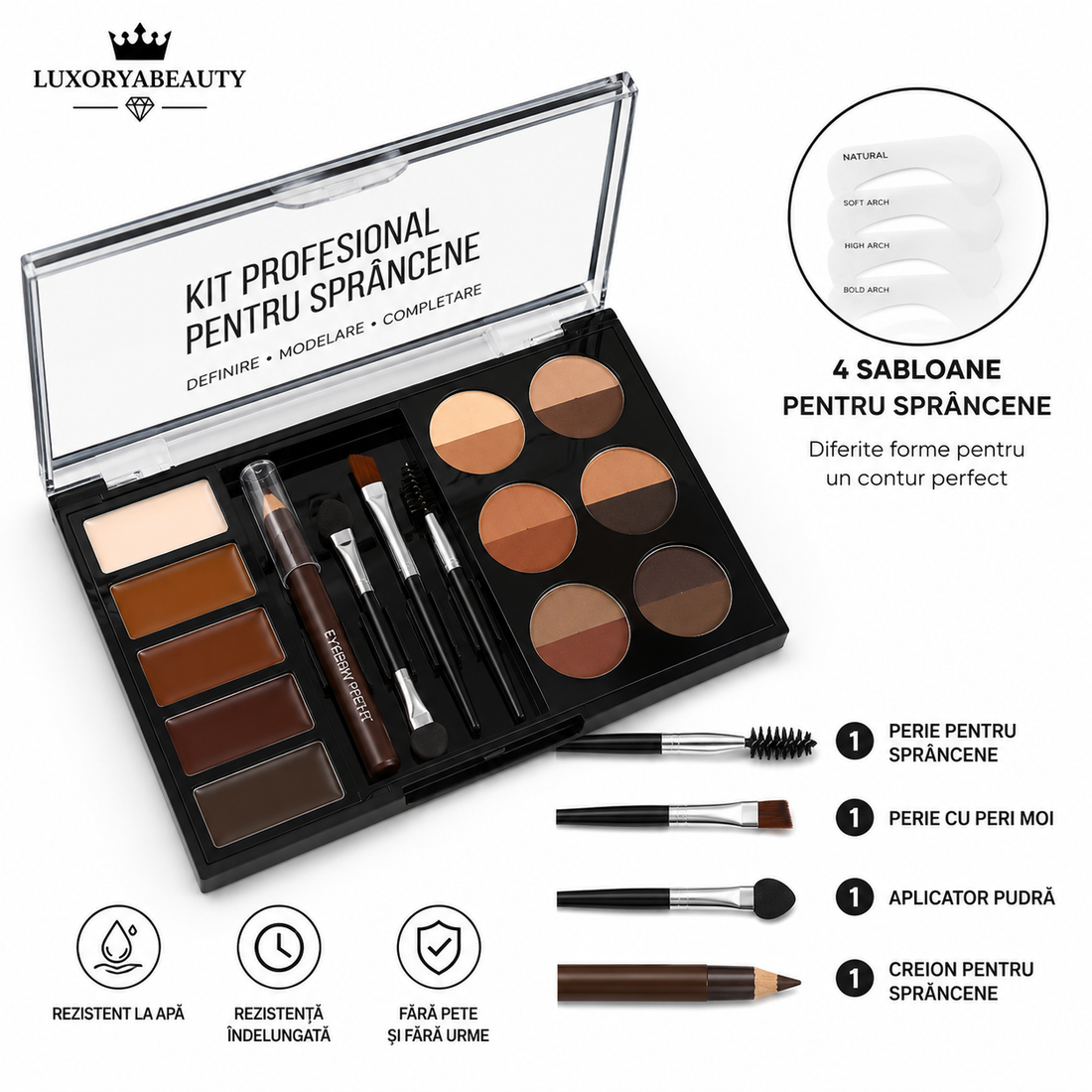 Trusă Profesională pentru Sprâncene cu Fard, Ceară, Creion, Pensule și Șabloane - Handaiyan Brow Powder Set H2006