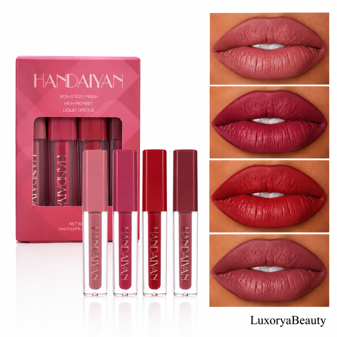 Set 4 Rujuri Lichide HANDAIYAN – Rezistență Îndelungată, Culori Intense, Finish Mat și Lucios,
