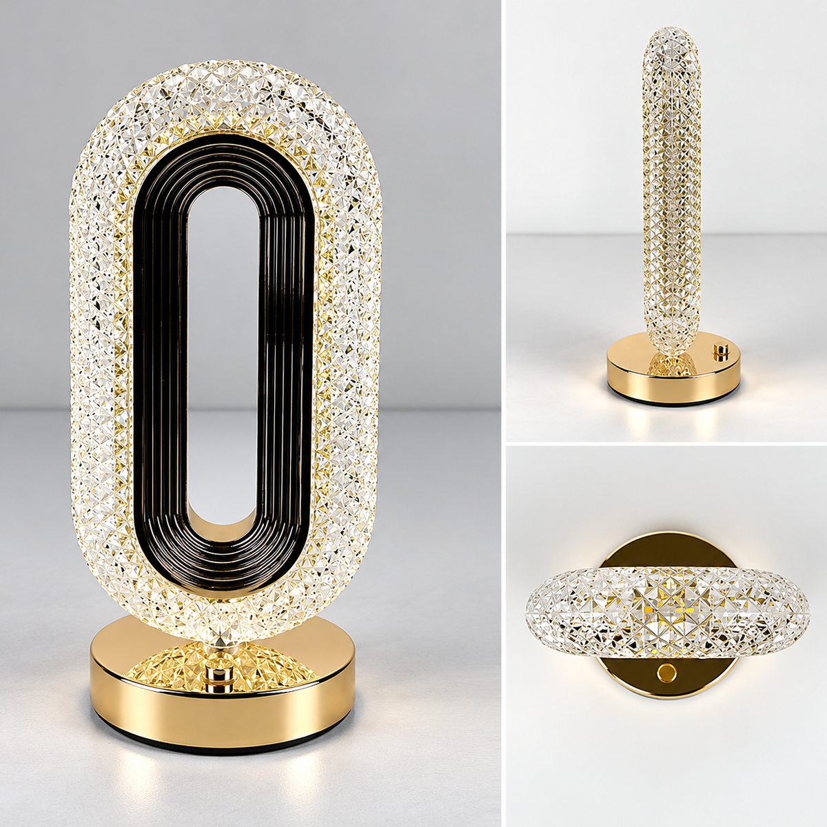 Lampă LED Decorativă 26x12x10cm, Ovală cu Suport si Touch Control, Model Cristal cu 3 Moduri de Lumina