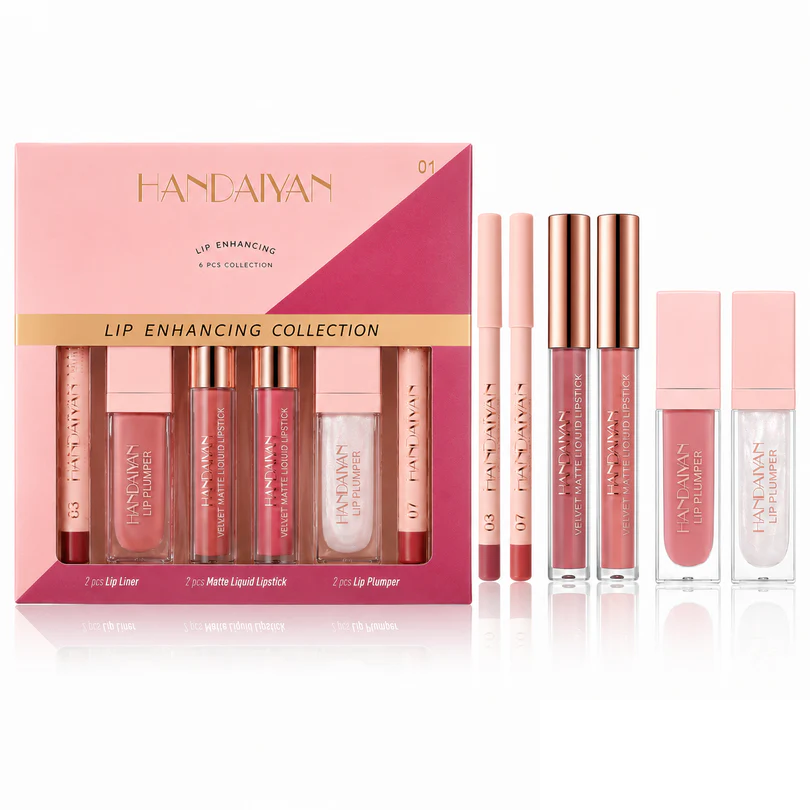 Set Machiaj Buze 01 HANDAIYAN H1114 – 6 Produse Complete pentru Contur, Culoare Intensă și Efect de Volum