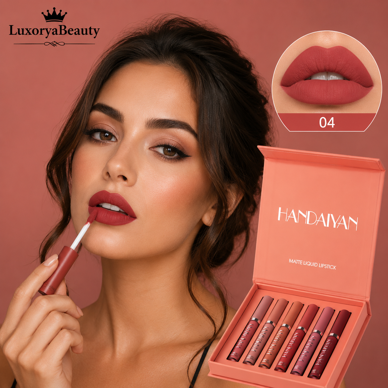 Set Rujuri Lichide Mate Handaiyan 1011B – SET B, 6 Nuanțe Nude & Rose, Rezistente la Transfer