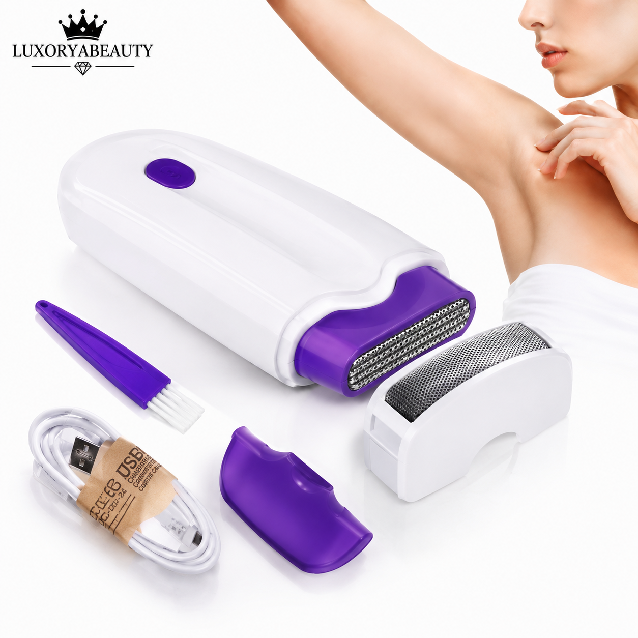 Epilator Portabil cu LED și Tehnologie Sensa-Light Fără Durere, Reîncărcabil USB pentru Față, Brațe și Picioare + Parfum Feminin Elegant 35 ml Cadou