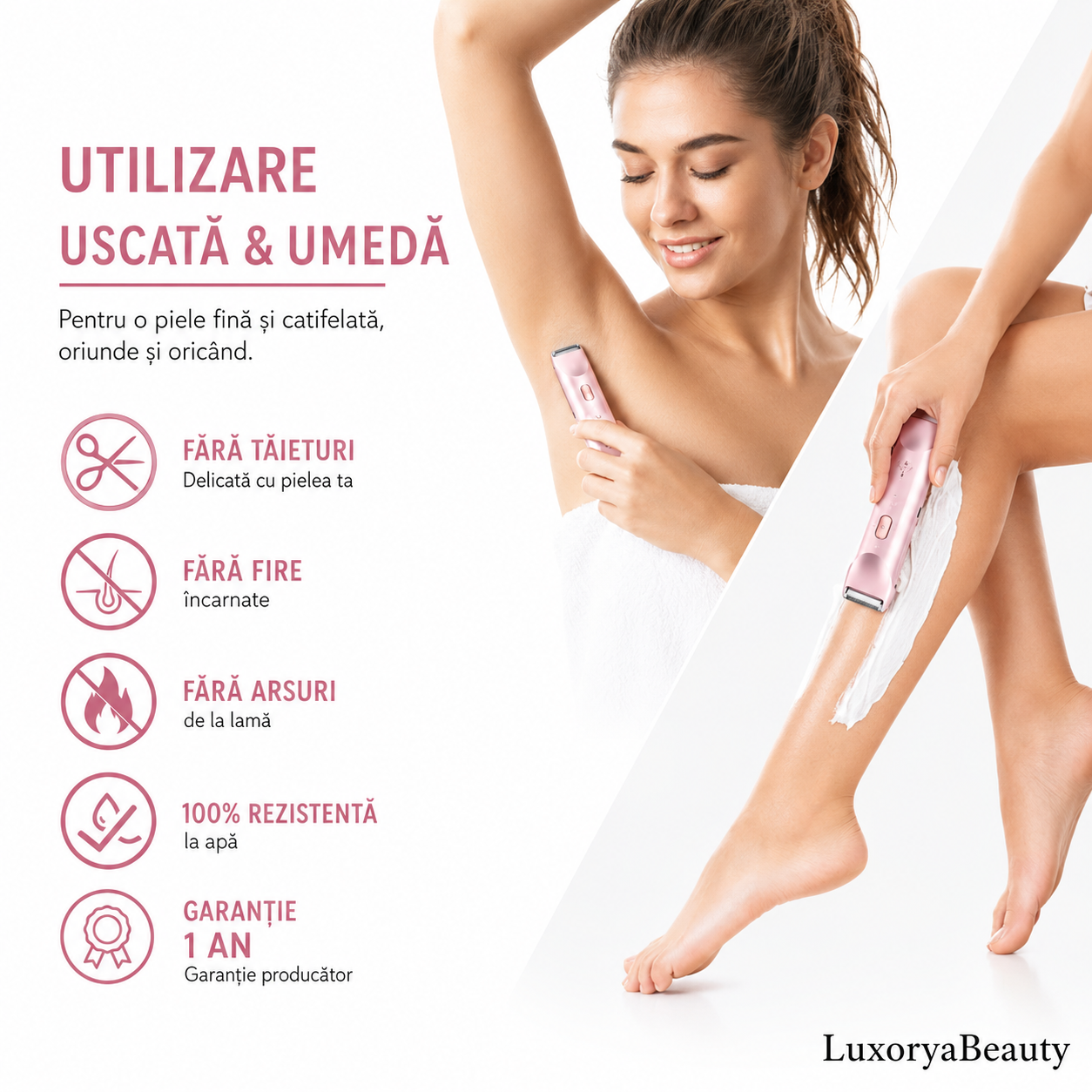 Aparat de Ras Electric 4-în-1 pentru Femei + Ulei de Corp Cadou | Epilator Facial și Corporal Reîncărcabil USB