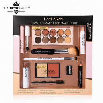 Set Machiaj Complet HANDAIYAN H9010 – 11 Produse Profesionale pentru Machiaj de Zi și Seară | Paletă Farduri, Mascara, Corector, Ruj și Accesorii