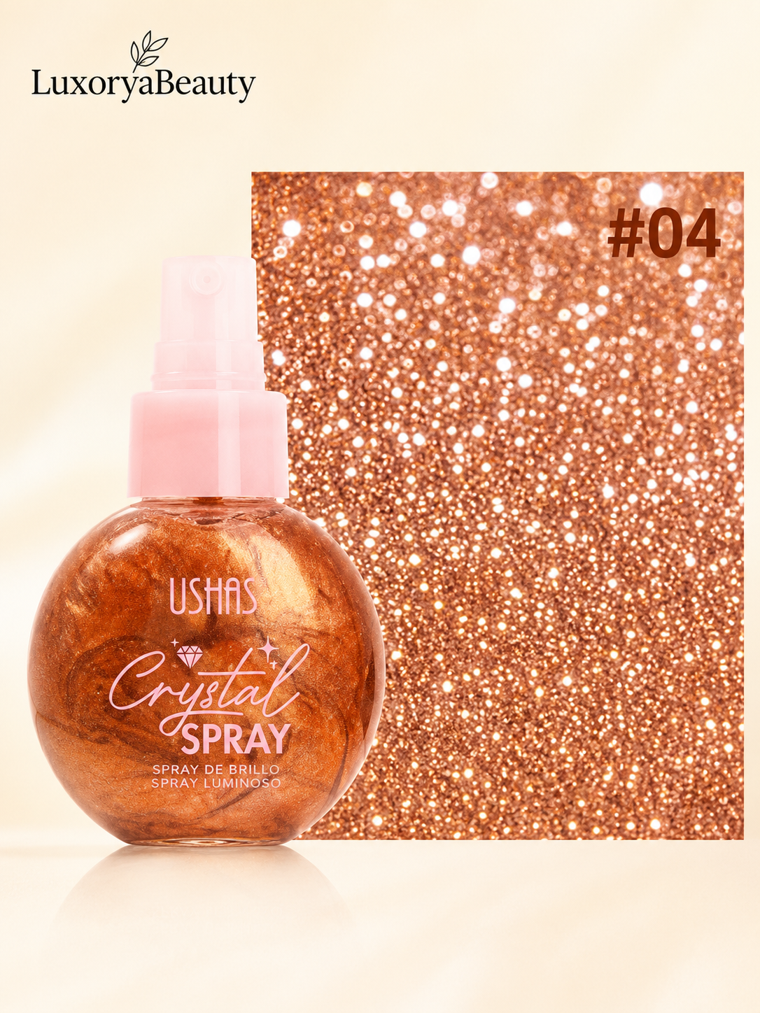 Spray Iluminator Față & Corp 04 USHAS UC103A Crystal Spray – Efect Strălucitor cu Particule Fine Shimmer