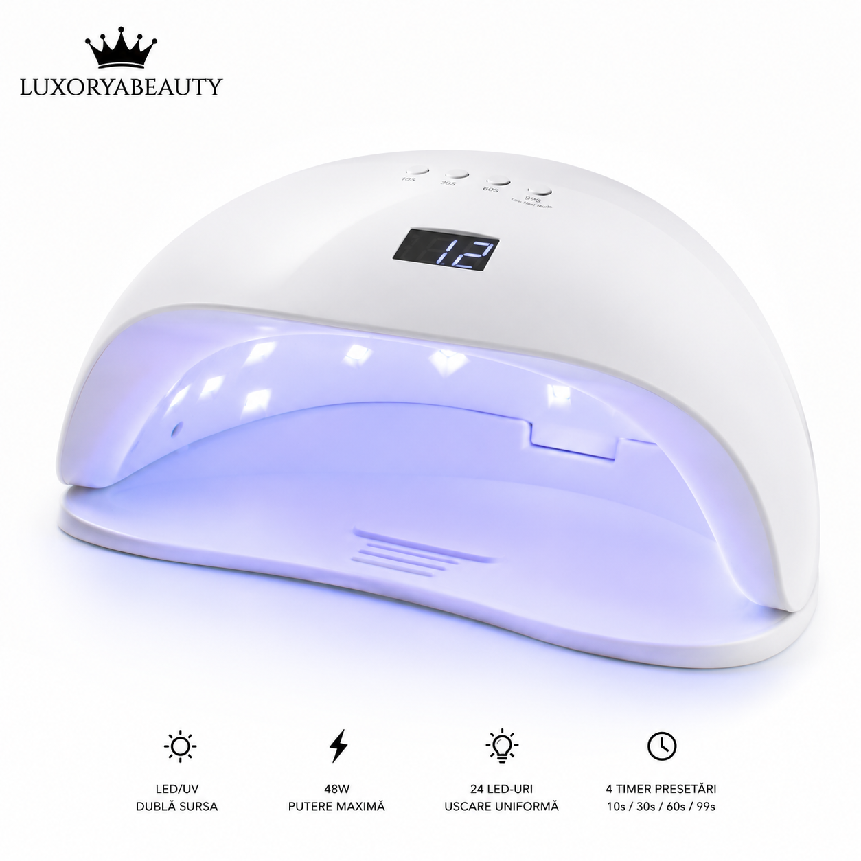 Lampă UV LED SUN5 48W cu Display Digital și 24 LED-uri – Uscare Rapidă pentru Gel UV, Ojă Semipermanentă și Polygel | LUXORYABEAUTY